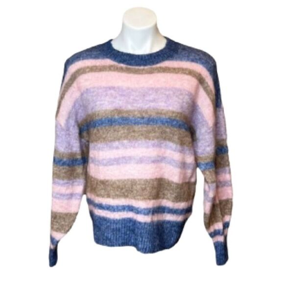 Cubus pastel striped wool/ alpaca crew neck sweater size M - Picture 1 of 13